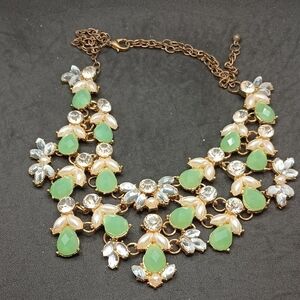 Chunky Green and Gold Statement Necklace